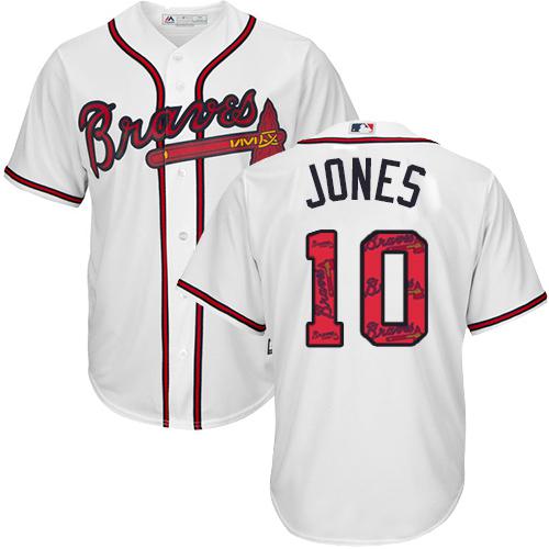 Braves #10 Chipper Jones White Team Logo Fashion Stitched MLB Jersey - Click Image to Close